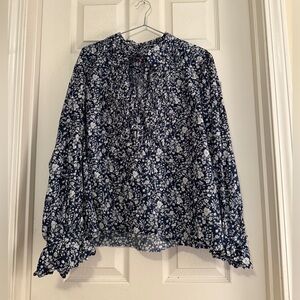 J.Crew scalloped popover top in Liberty Summer Blooms fabric- navy and white